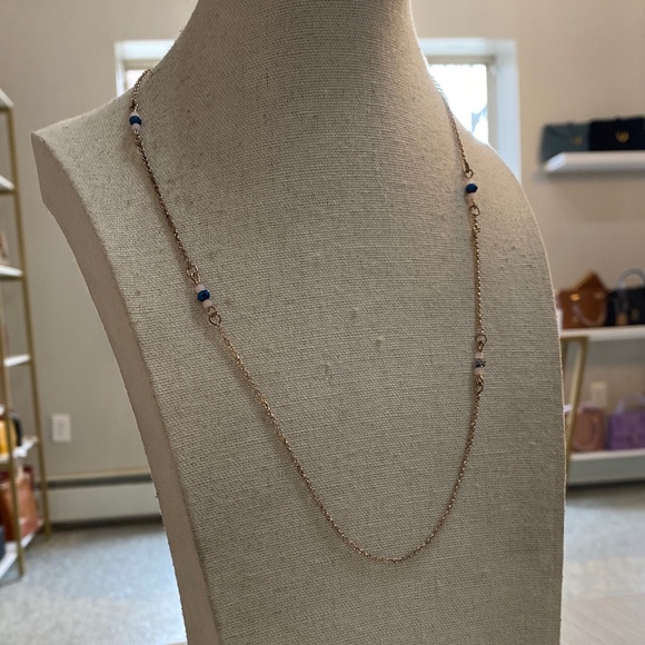 Jewelry - Gold tone chain with blue and white beads